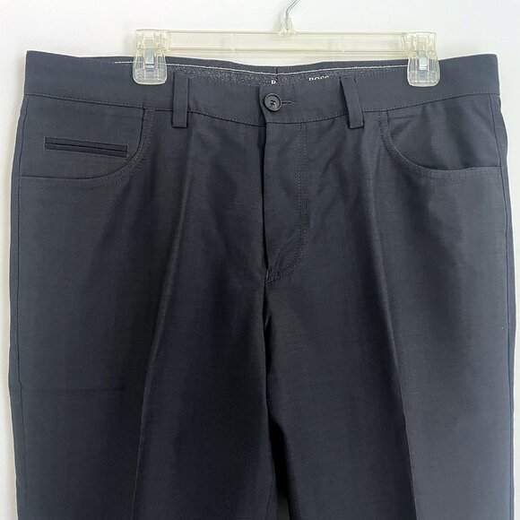 BOSS Hugo Boss Dark Gray/Black Wool Men's Dress Pants (36R) - Picture 1 of 4